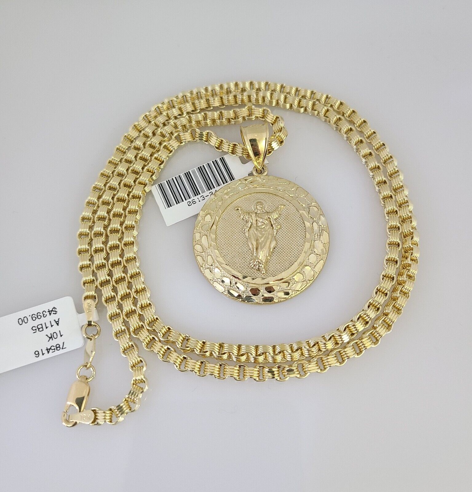 10k Gold Byzantine Chain Nugget Jesus Pendant SET REAL 10kt 3mm 18"-28" 10Kt